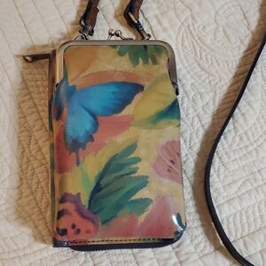 Patrricia Nash Leather Phone Wallet Crossbody/Watercolor Butterfly